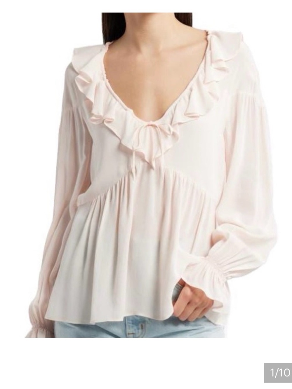 Reformation Cream Ruffle Peasant Blouse